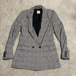 GAP Black & Gray Plaid Double-Breasted Blazer